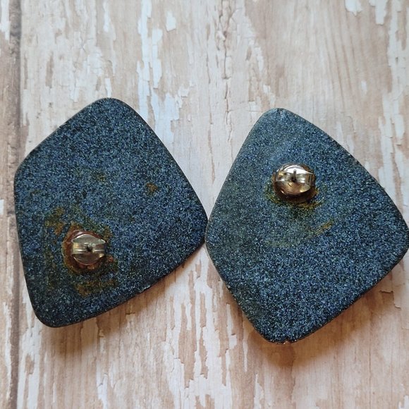 80s Retro Statement Earrings Large Stone Look - Picture 5 of 5